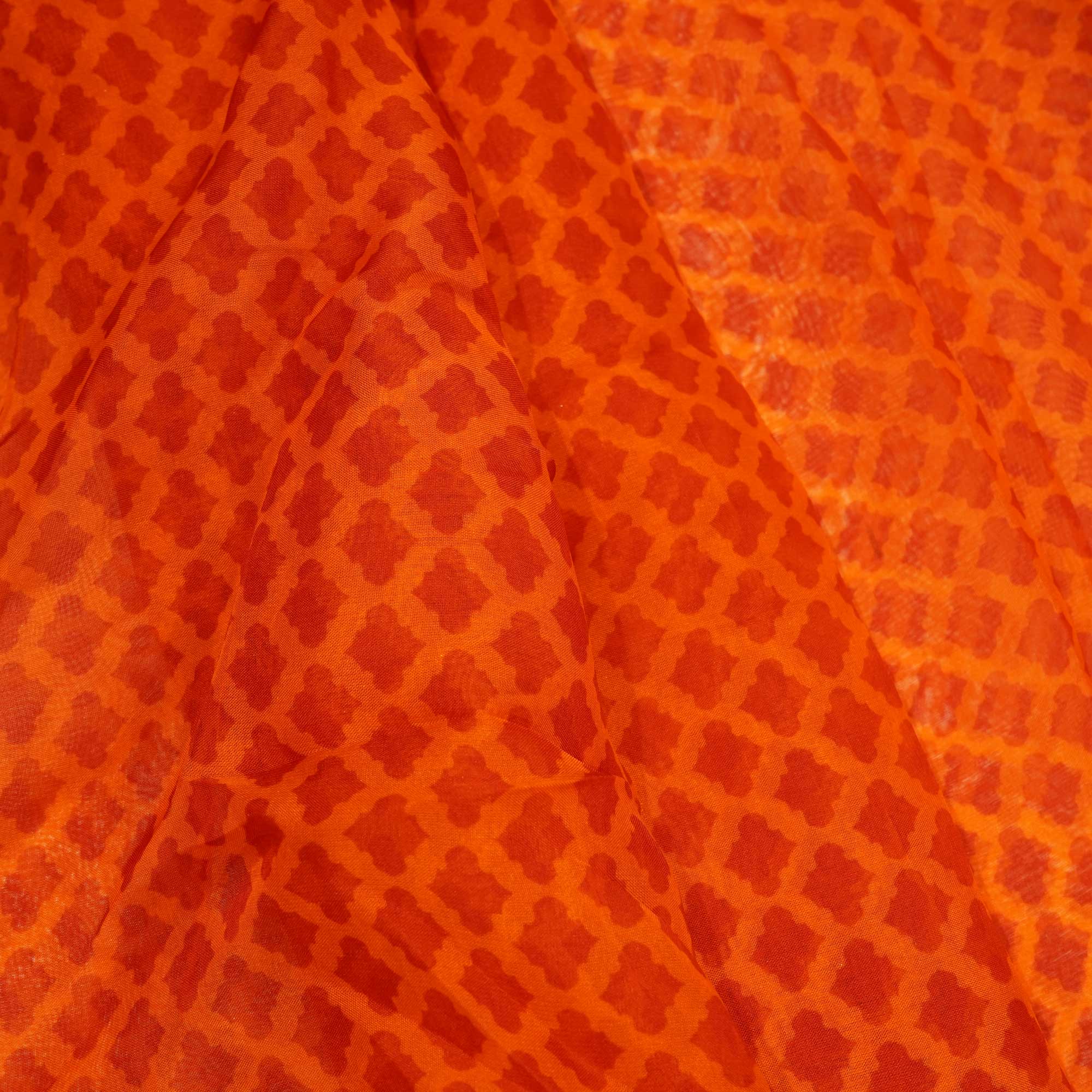 Orange Geometrical Print Organza Fabric 2431 MTF-20934