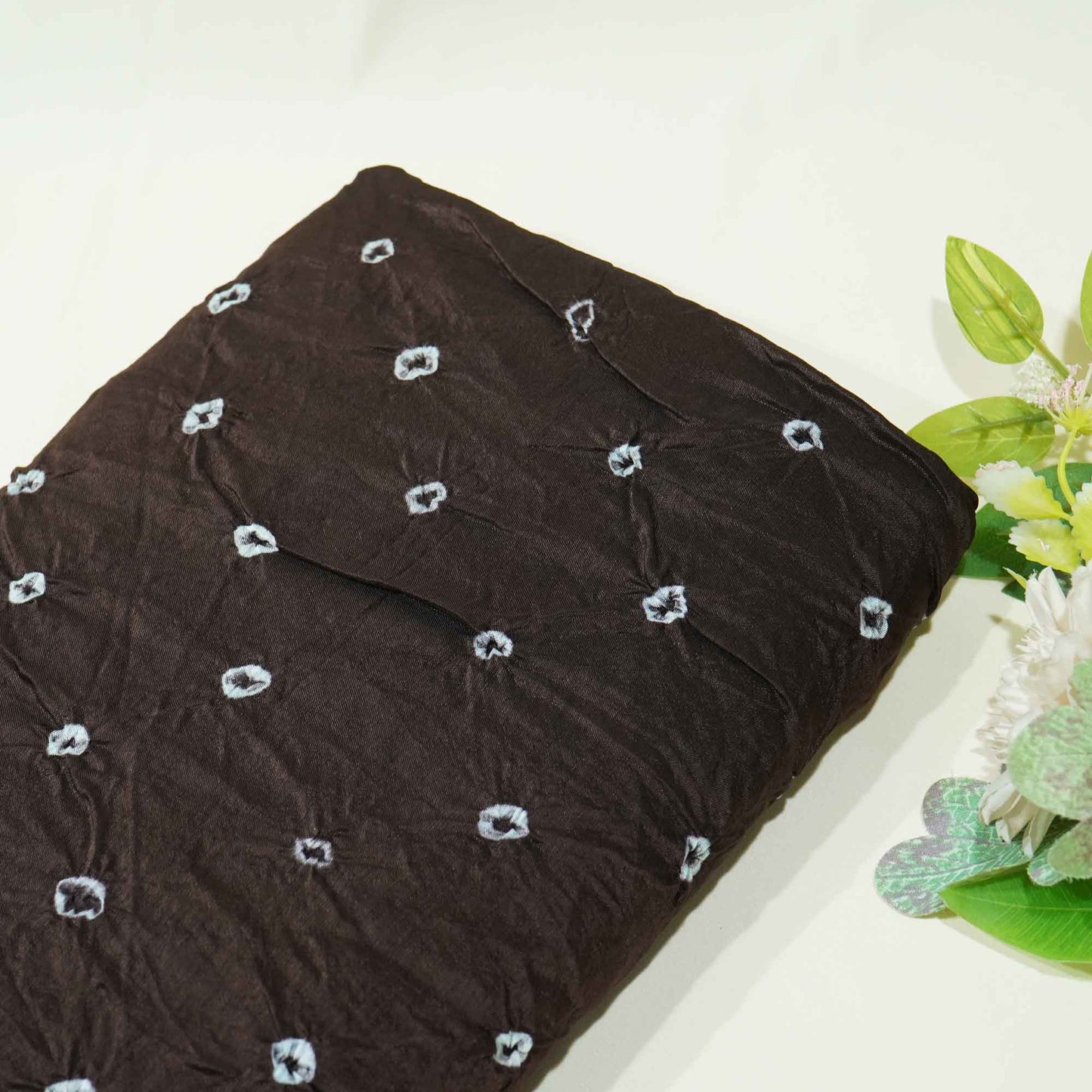 Brown Bandhani Print Russian Silk Fabric 01331 GT-20940