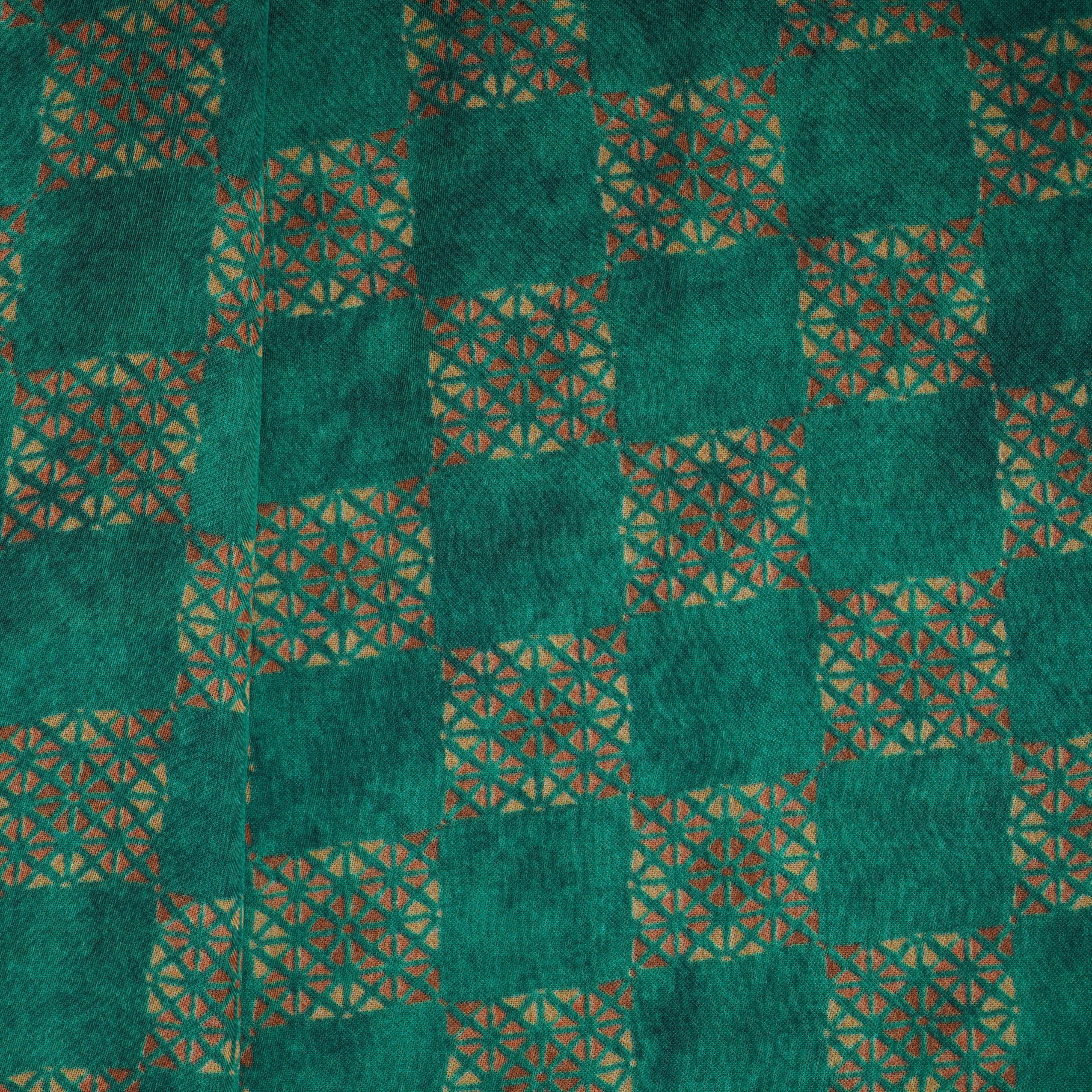 Dark Green Geometrical Print Bemberg Gajji Silk 20956