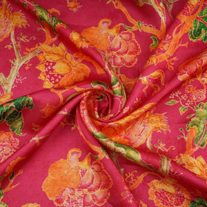 Magenta Floral Print Bemberg Gajji Silk 20957