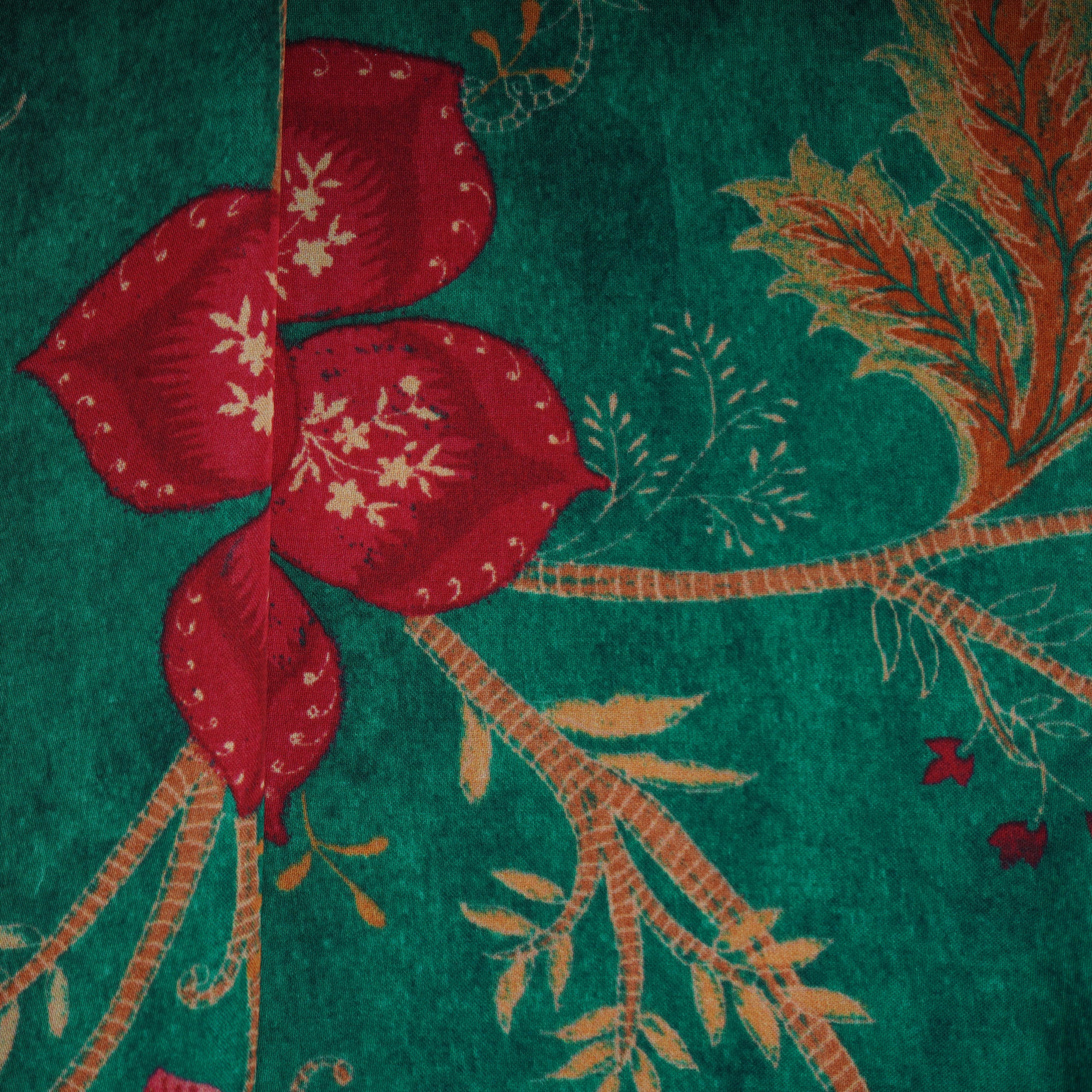 Dark Green Floral Print Bemberg Gajji Silk 20962