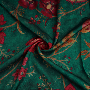 Dark Green Floral Print Bemberg Gajji Silk 20962