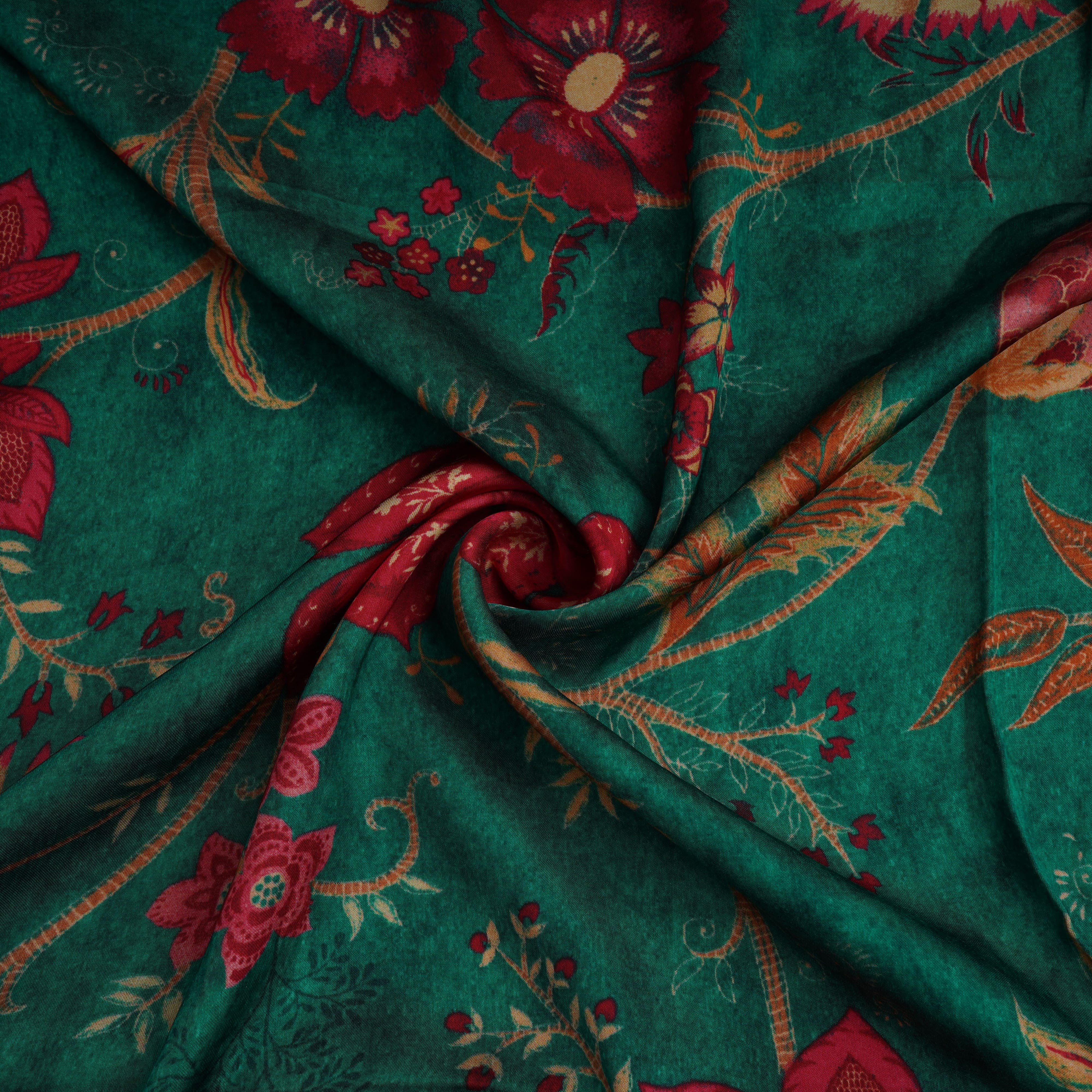 Dark Green Floral Print Bemberg Gajji Silk 20962