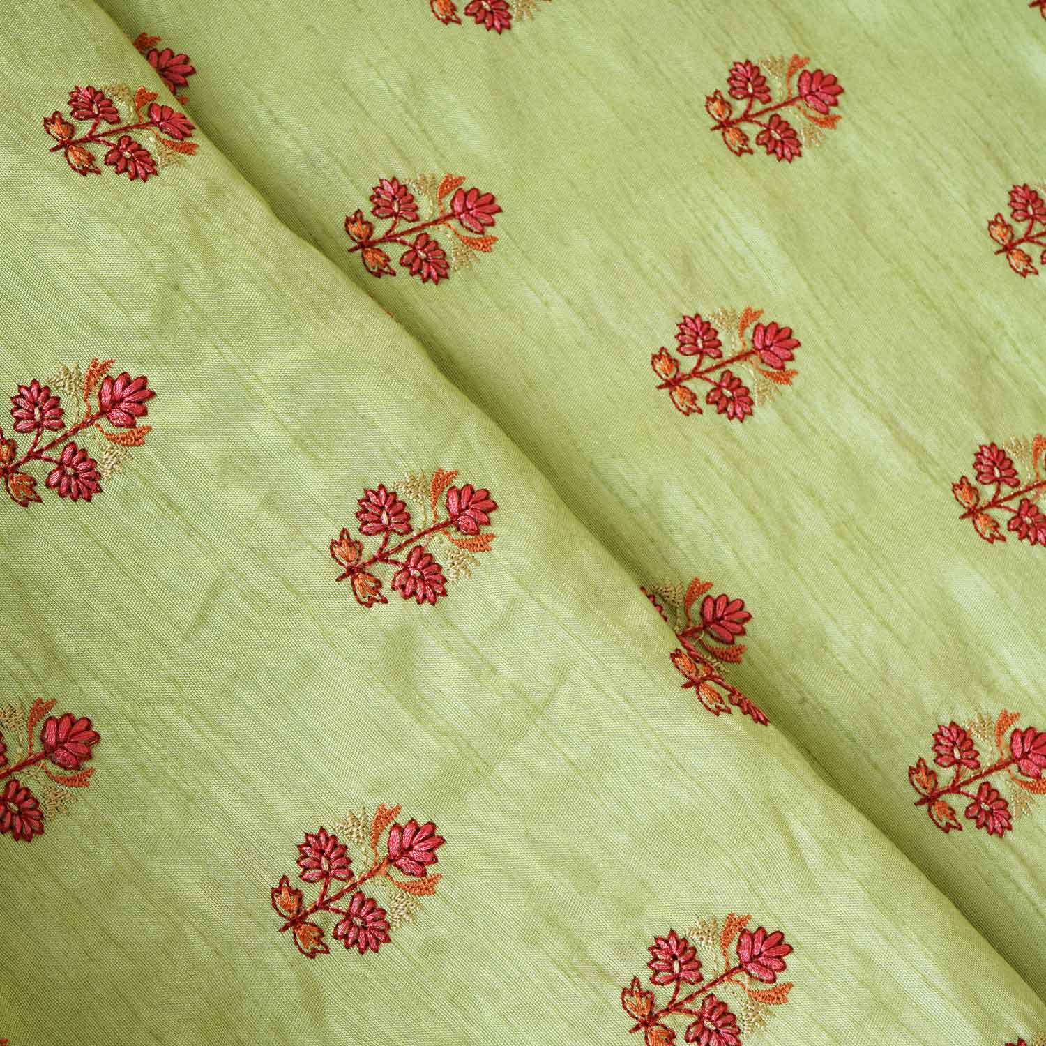 Pista Green Kashmiri Embroidery Raw Silk Fabric RA-28210 - TradeUNO