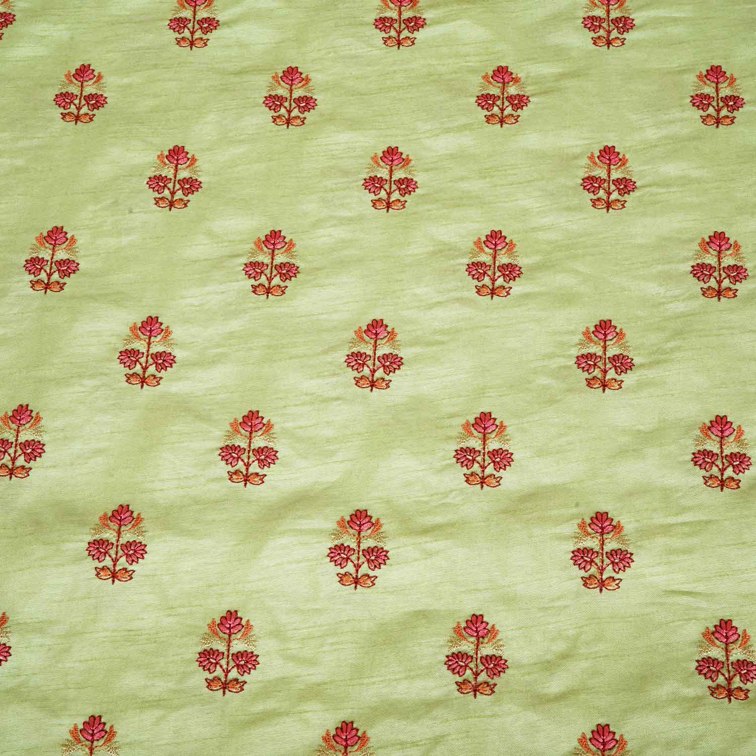 Pista Green Kashmiri Embroidery Raw Silk Fabric RA-28210 - TradeUNO