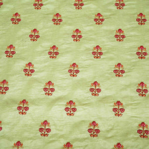 Pista Green Kashmiri Embroidery Raw Silk Fabric RA-28210 - TradeUNO