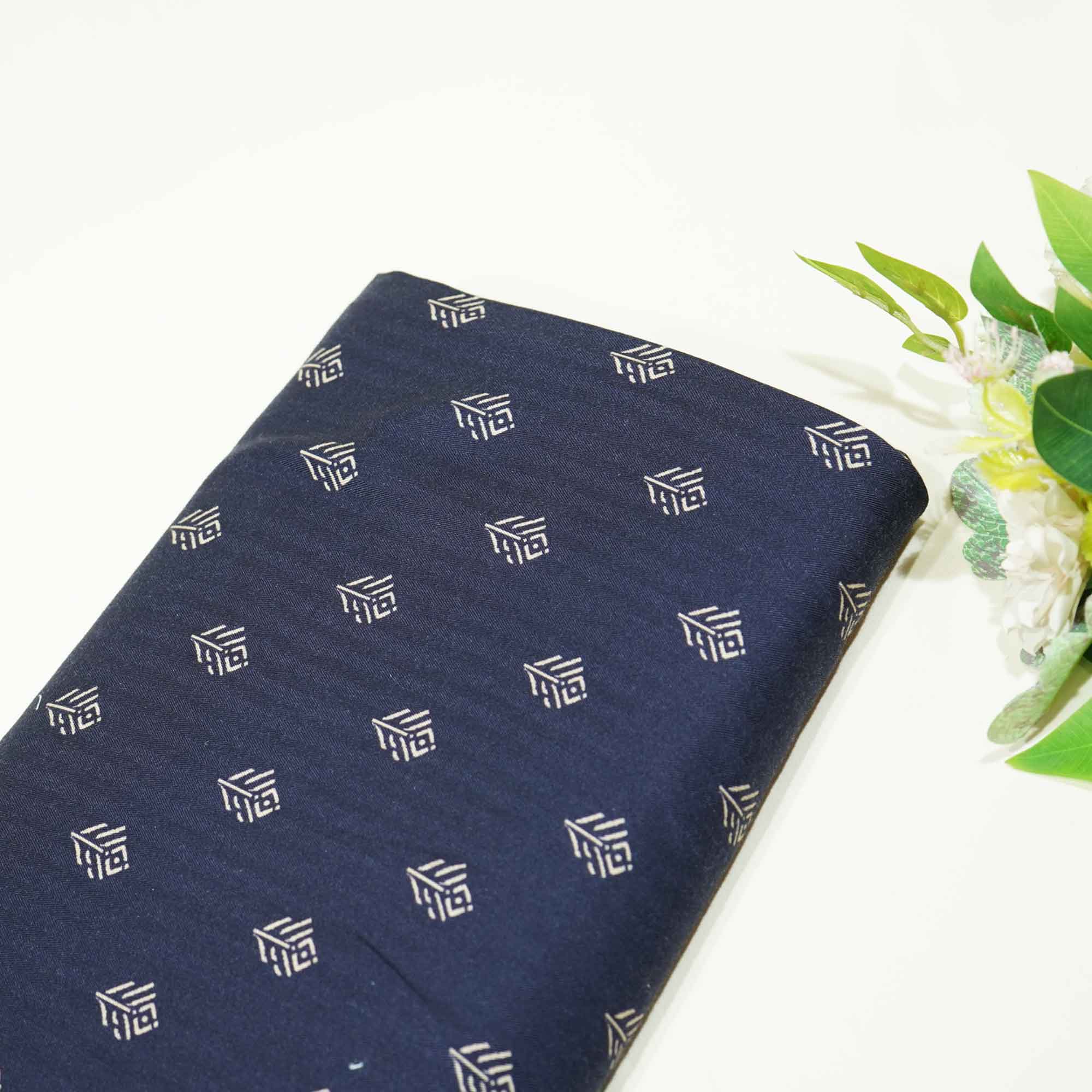 Navy Blue Geometrical Print Pashmina Fabric 151 RT-21003