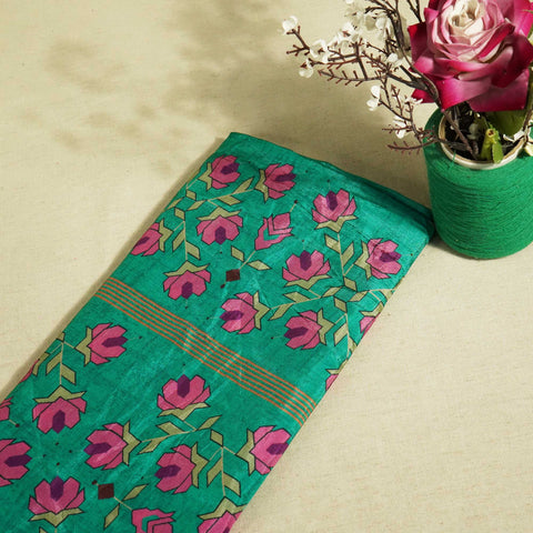 See Green Geometrical Print Upada Silk Fabric 2555 MTF-21072