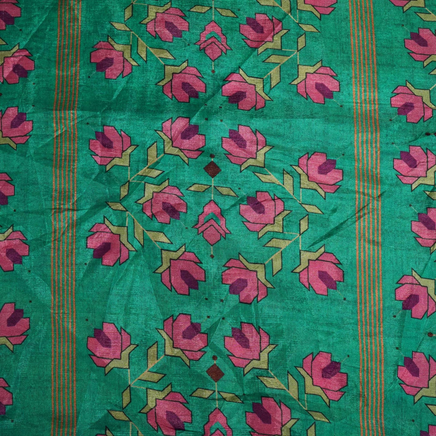 See Green Geometrical Print Upada Silk Fabric 2555 MTF-21072