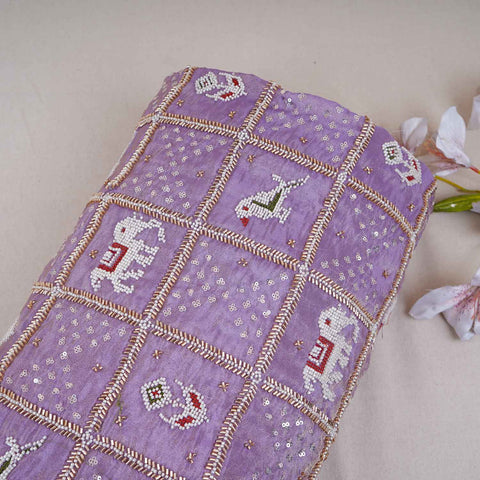 Lavender Sequnis Cutdana embroidery Tissue Fabric AC-29211