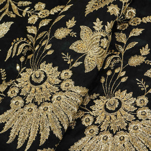 Black Sabyasachi Zari Embroidery Raw Silk Fabric DR-28211 - TradeUNO