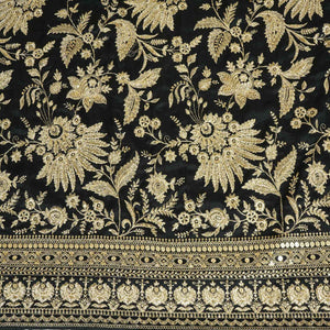 Black Sabyasachi Zari Embroidery Raw Silk Fabric DR-28211 - TradeUNO