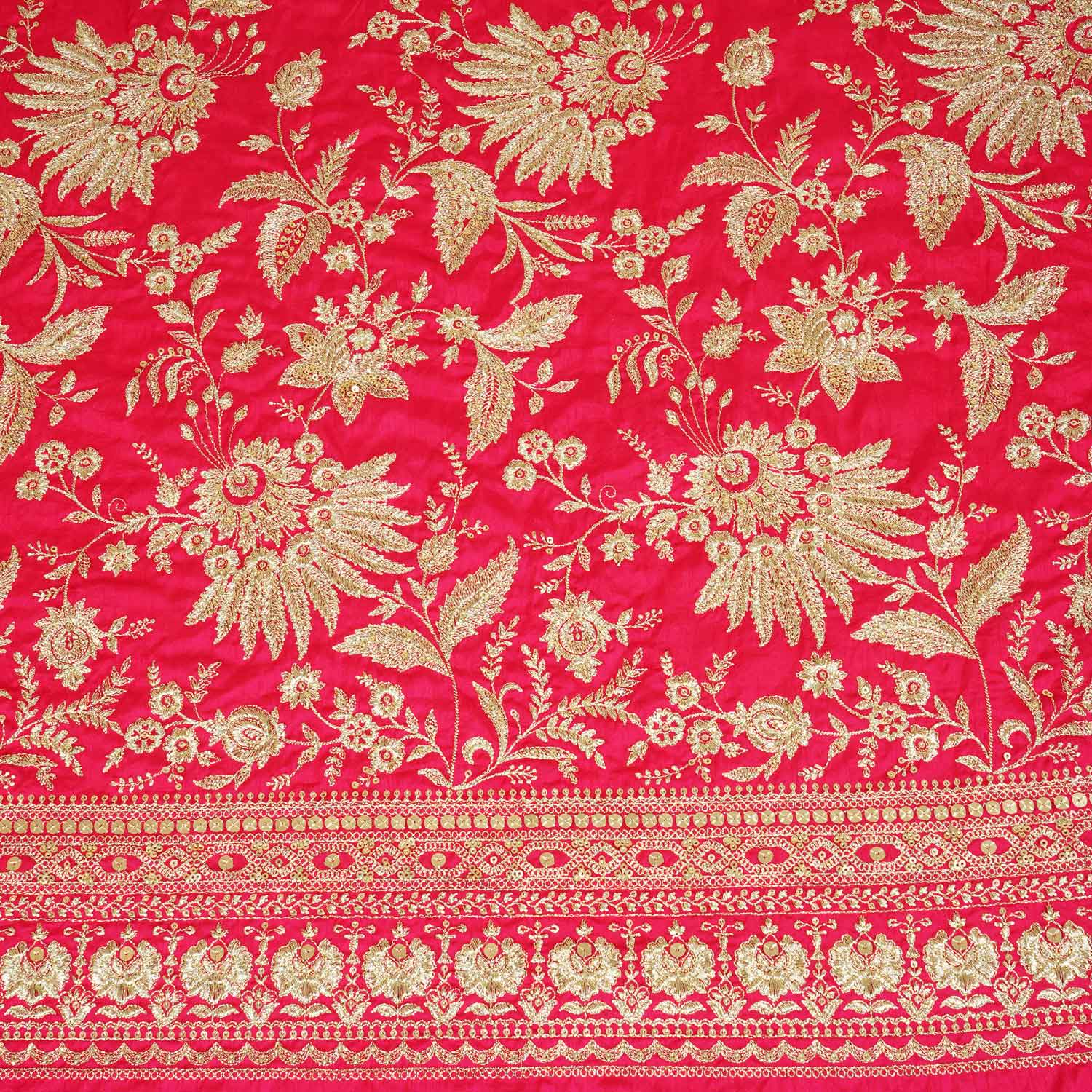 Hot Pink Sabyasachi Zari Embroidery Raw Silk Fabric DR-28212 - TradeUNO