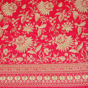 Hot Pink Sabyasachi Zari Embroidery Raw Silk Fabric DR-28212 - TradeUNO