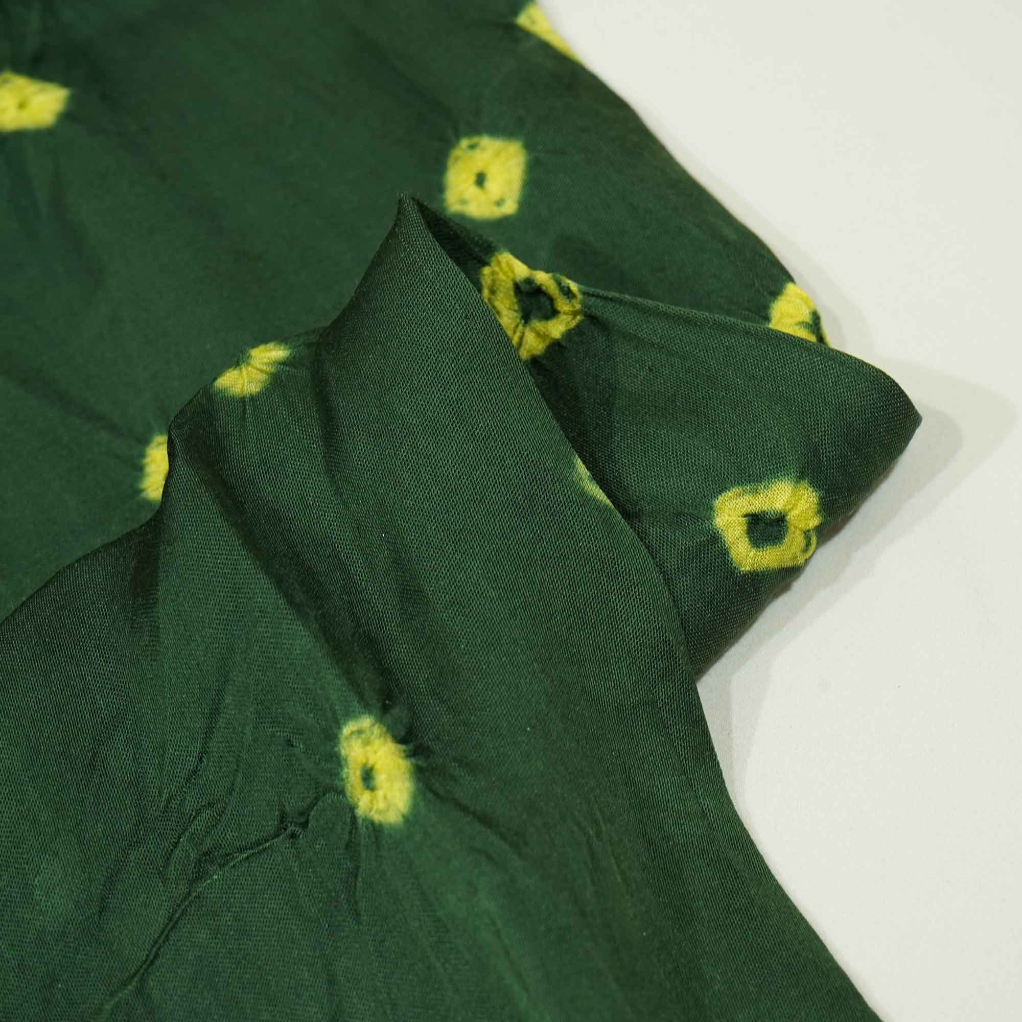 Dark Green Bandhani Print Bemberg Silk Fabric 01439 GT-21267