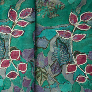 Sky Blue Cutdana & Pearl Floral Print Pure Tissue Fabric 21272
