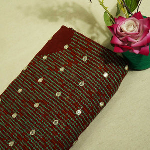 Brick Red Floral Print Mirror Embroidery Organza Fabric 3001 MTF-21289