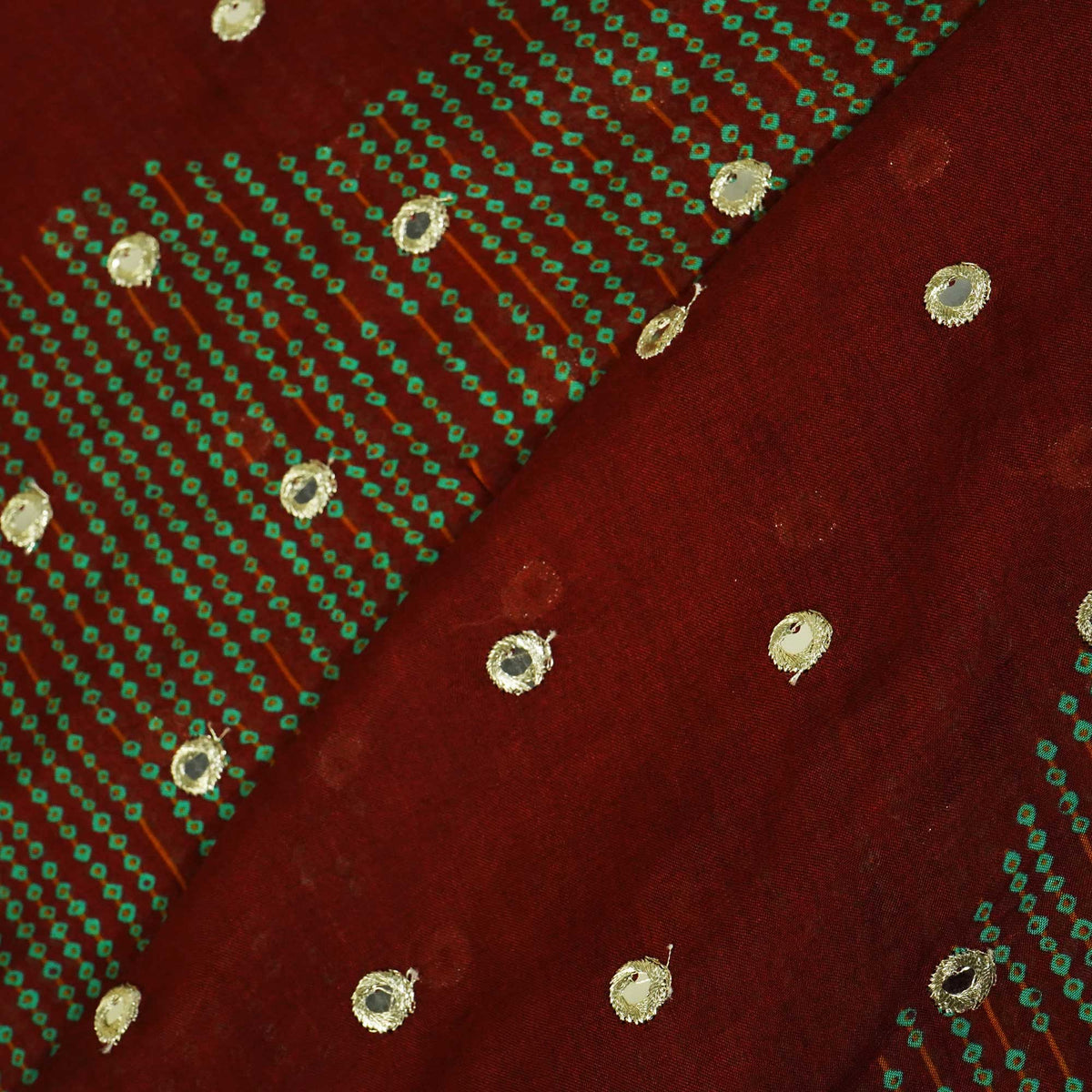 Brick Red Floral Print Mirror Embroidery Organza Fabric 3001 MTF-21289