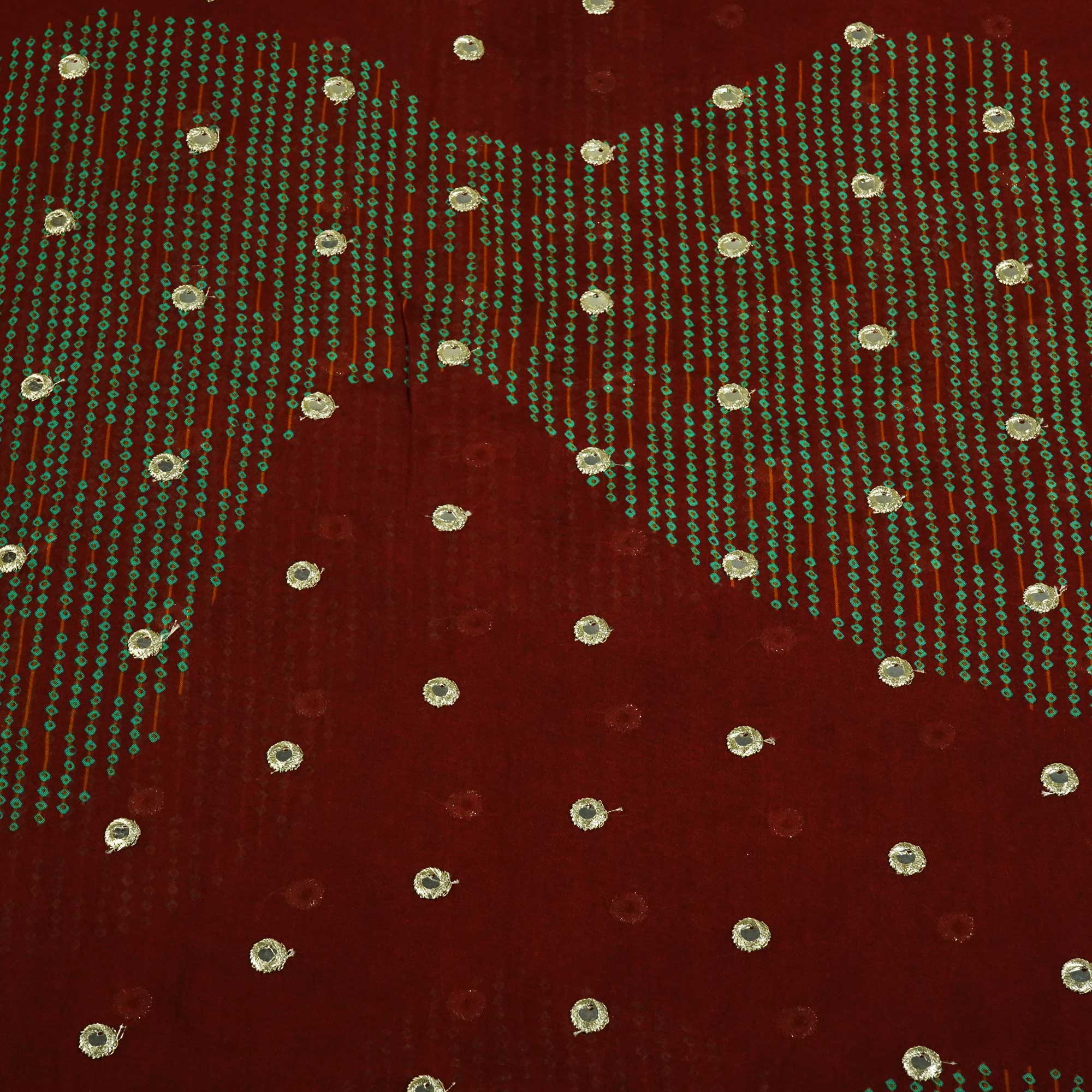 Brick Red Floral Print Mirror Embroidery Organza Fabric 3001 MTF-21289