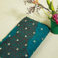 Teal Blue Floral Print Mirror Embroidery Organza Fabric 3001 MTF-21290