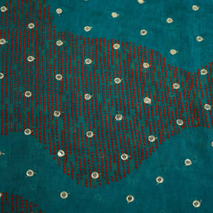 Teal Blue Floral Print Mirror Embroidery Organza Fabric 3001 MTF-21290