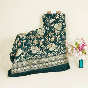 Dark Green Sabyasachi Zari Embroidery Raw Silk Fabric DR-28213 - TradeUNO