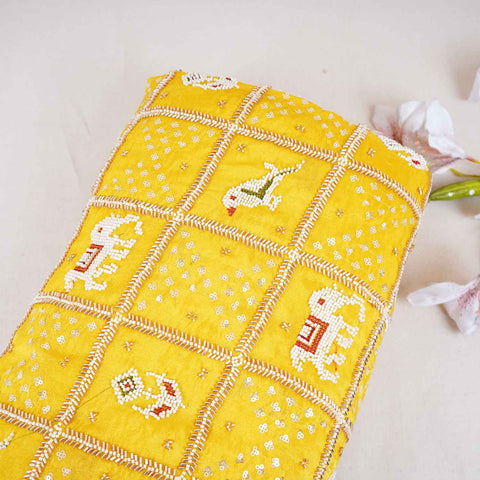 Yellow Sequins Cutdana embroidery Tissue Fabric AC-29213