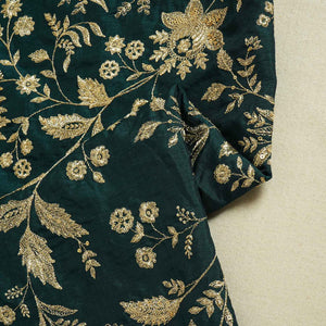 Dark Green Sabyasachi Zari Embroidery Raw Silk Fabric DR-28213 - TradeUNO
