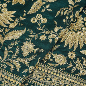 Dark Green Sabyasachi Zari Embroidery Raw Silk Fabric DR-28213 - TradeUNO