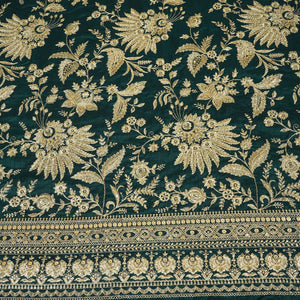 Dark Green Sabyasachi Zari Embroidery Raw Silk Fabric DR-28213 - TradeUNO