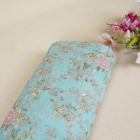 Blue French knot Thread Embroidery Georgette Fabric RA-28214