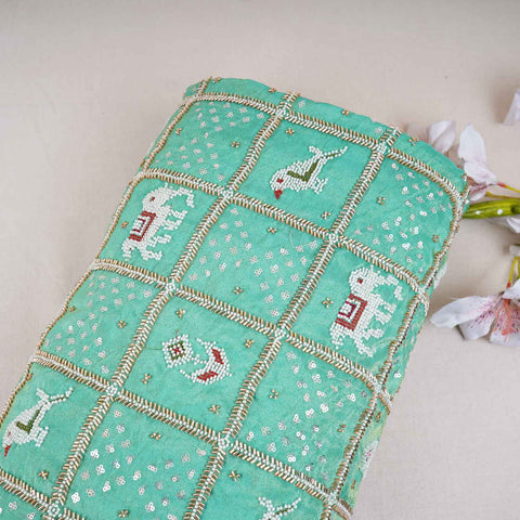 Pista Green Sequins Cutdana embroidery Tissue Fabric AC-29214