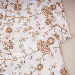 White Floral Zari Embroidery Dyeable Crepe Fabric AC-29216 - TradeUNO