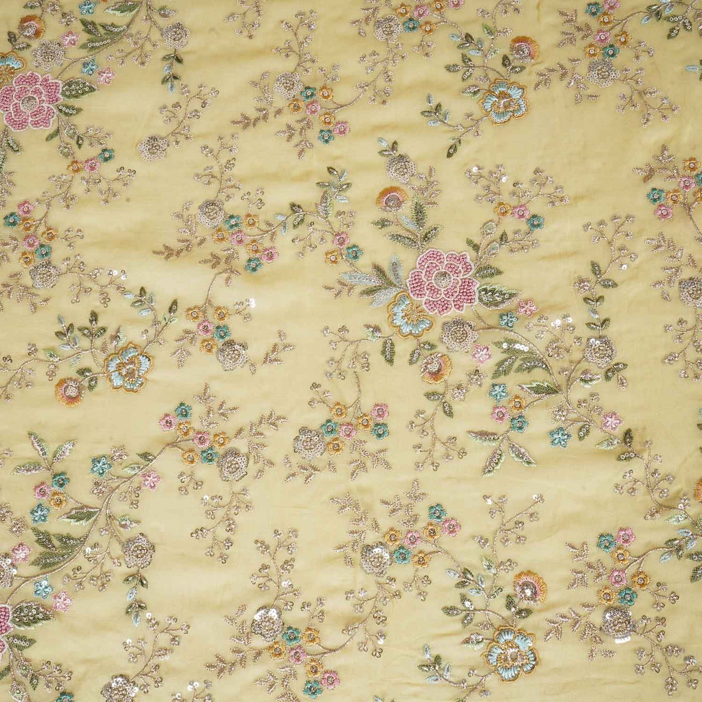 Yellow French knot Thread Embroidery Georgette Fabric RA-28216