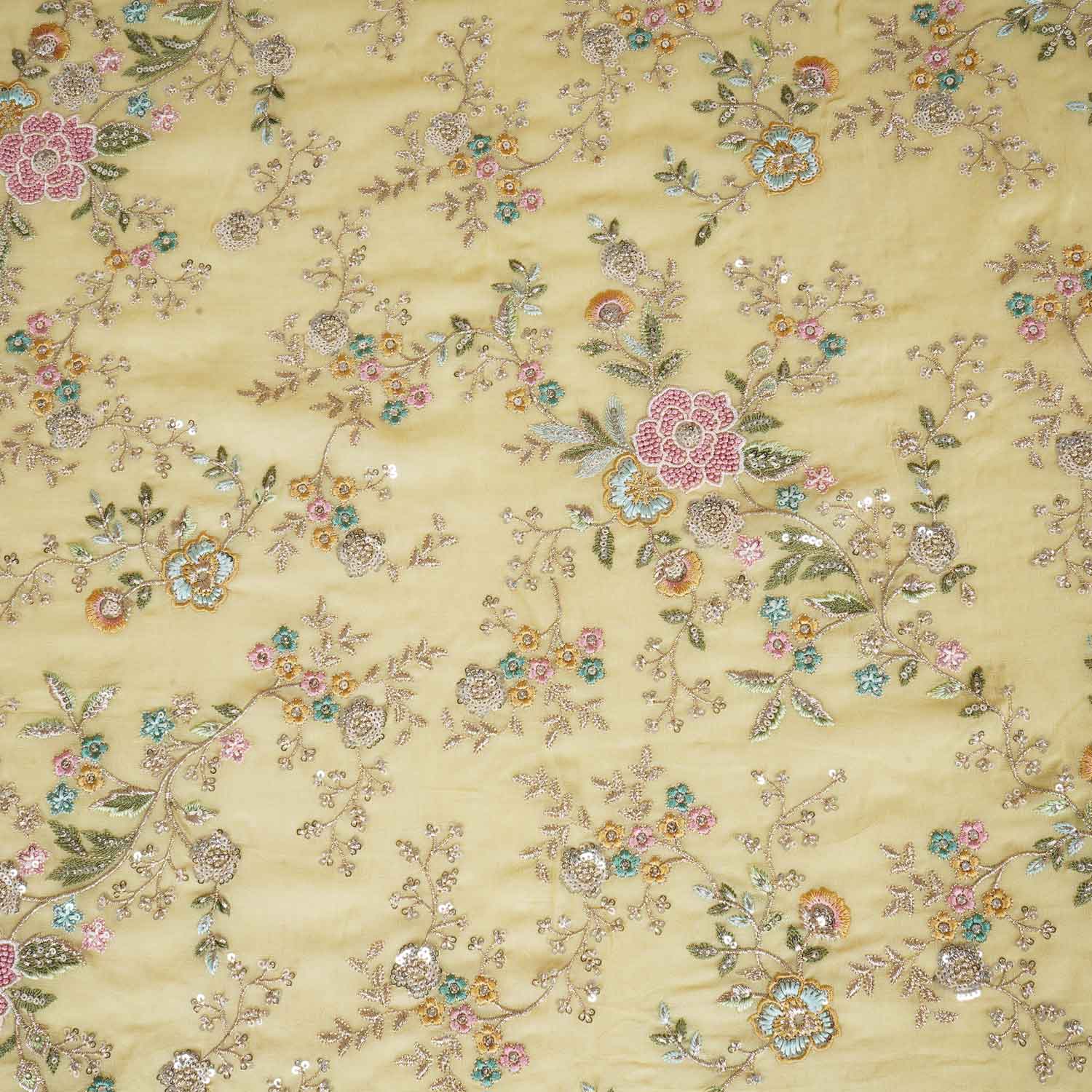 Yellow French knot Thread Embroidery Georgette Fabric RA-28216 - TradeUNO