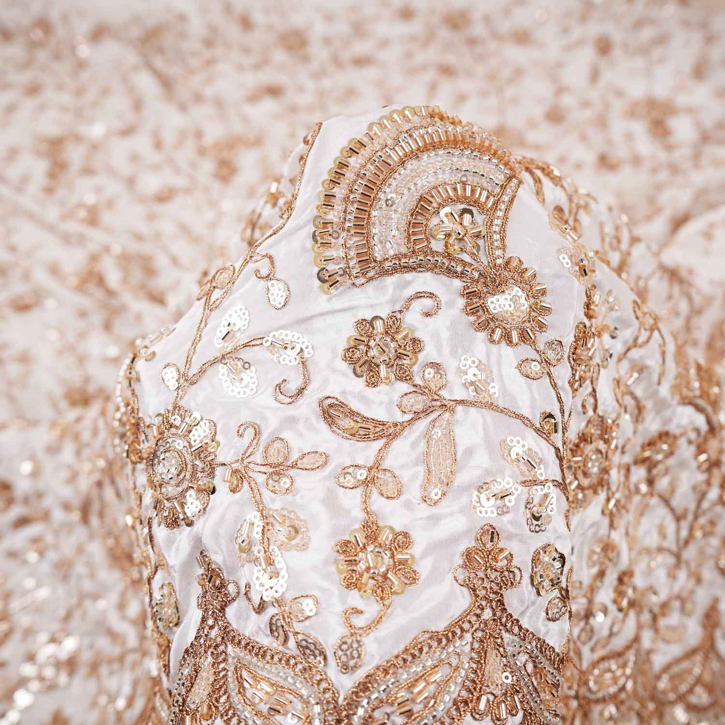 White Floral Zari Embroidery Dyeable Crepe Fabric AC-29216