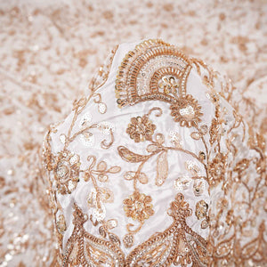 White Floral Zari Embroidery Dyeable Crepe Fabric AC-29216 - TradeUNO