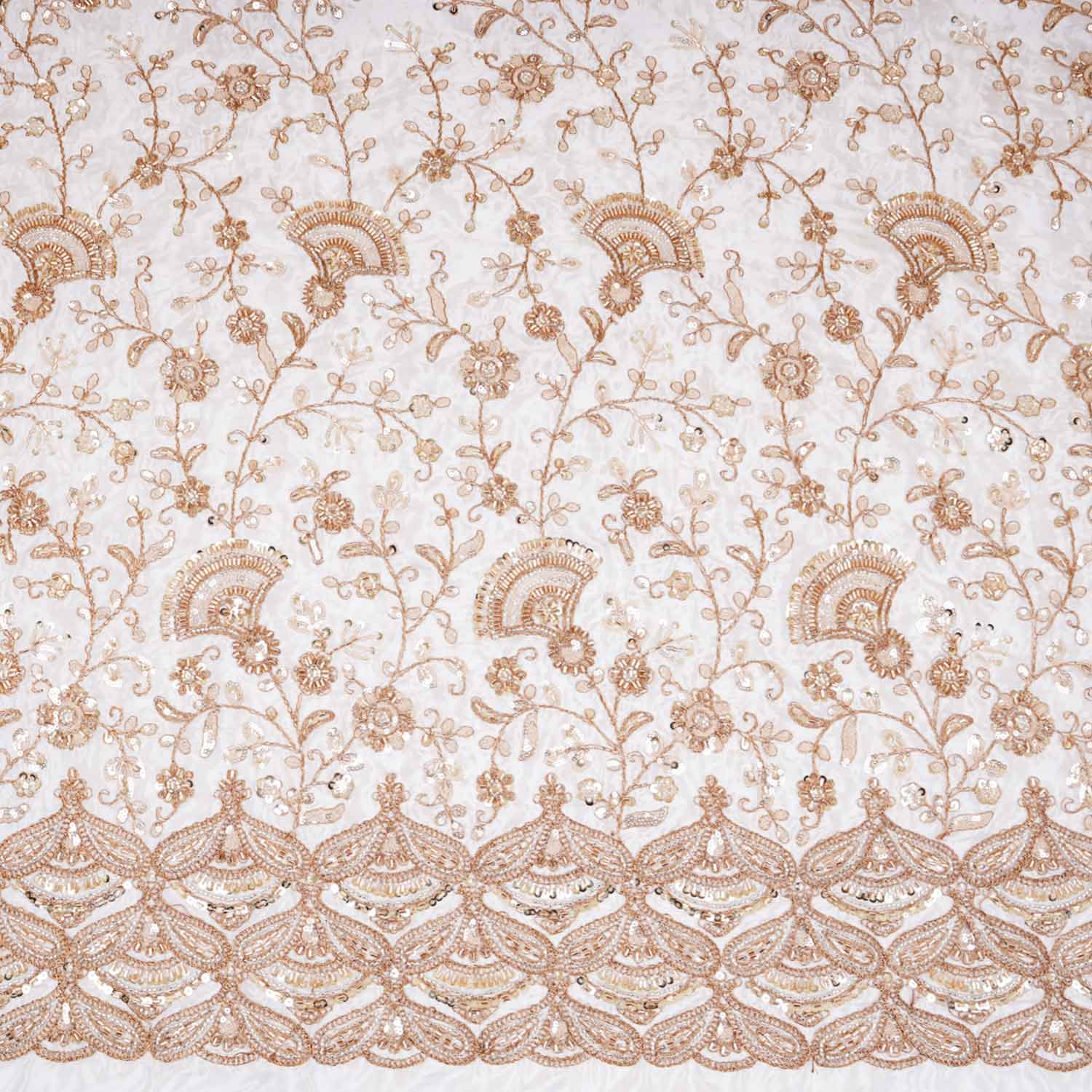 White Floral Zari Embroidery Dyeable Crepe Fabric AC-29216 - TradeUNO