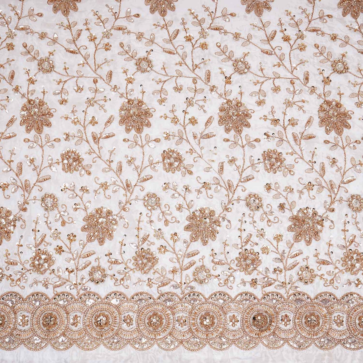 White Floral Zari Embroidery Dyeable Crepe Fabric AC-29217