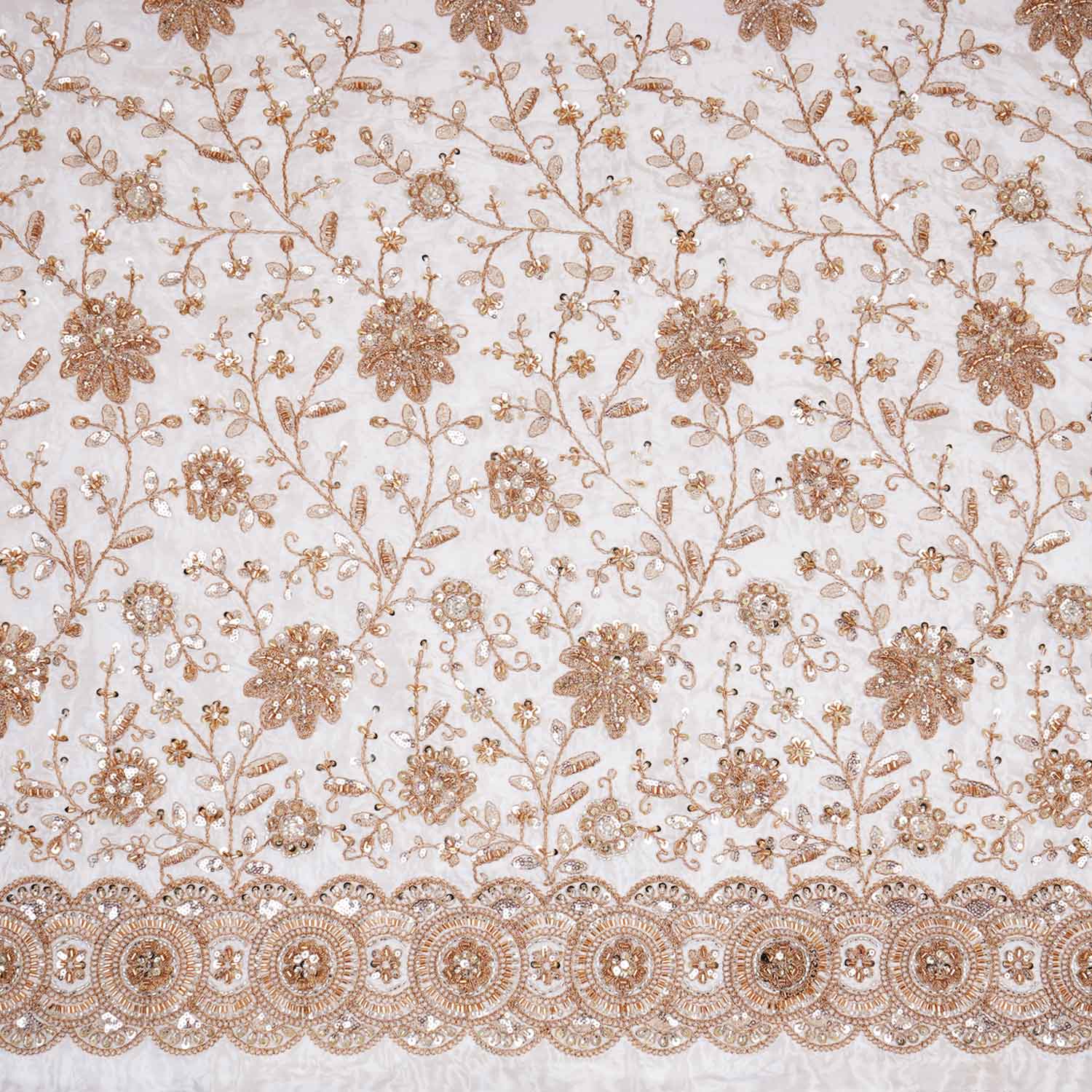 White Floral Zari Embroidery Dyeable Crepe Fabric AC-29217 - TradeUNO