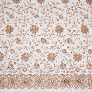 White Floral Zari Embroidery Dyeable Crepe Fabric AC-29217 - TradeUNO