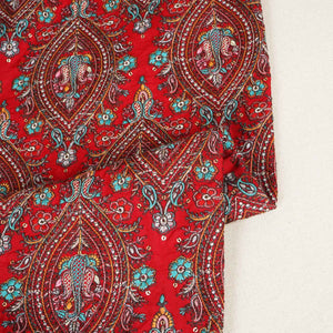 Red Kashmiri Embroidery Raw Silk Fabric DR-28219 - TradeUNO