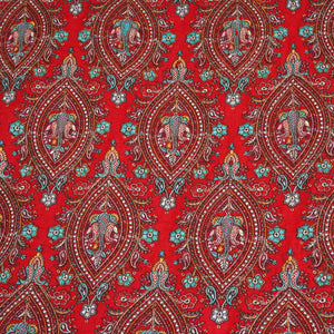 Red Kashmiri Embroidery Raw Silk Fabric DR-28219 - TradeUNO
