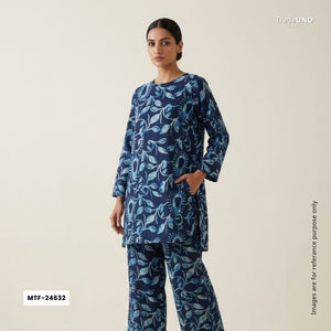 Indigo Abstract Print Mulmul Fabric MTF-24632 - TradeUNO