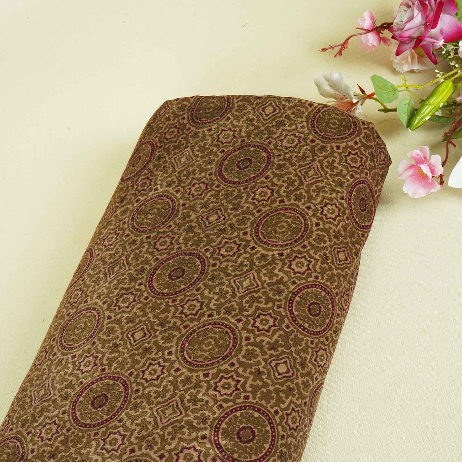 Green Ajrakh Print Velvet Fabric MF-28222 - TradeUNO