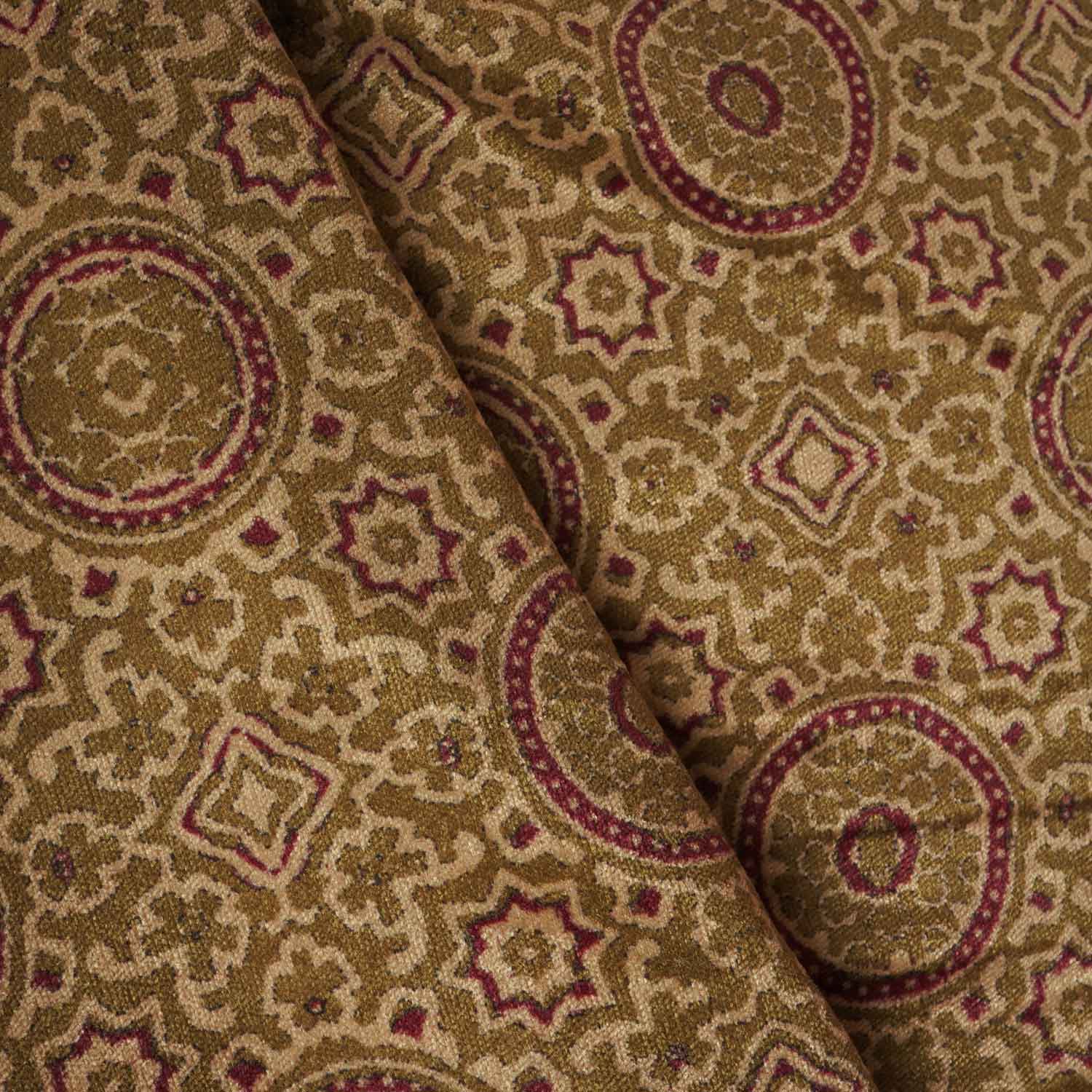 Green Ajrakh Print Velvet Fabric MF-28222 - TradeUNO
