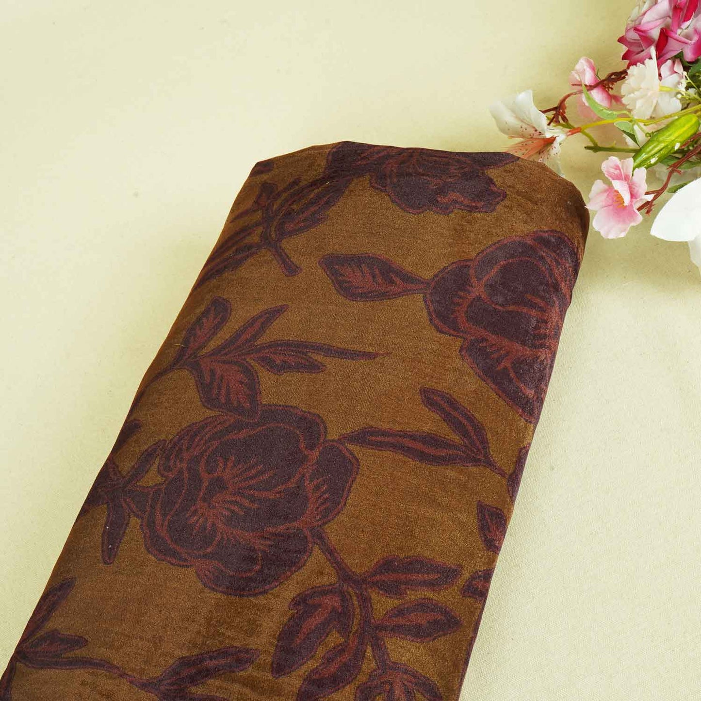 Mustard Floral Print Velvet Fabric MF-28223