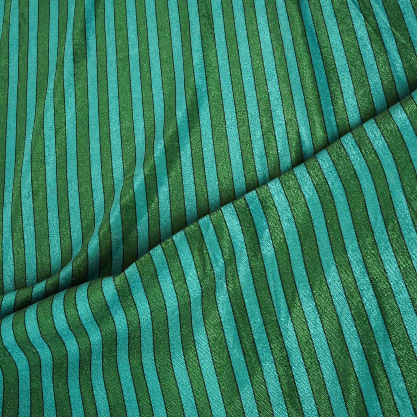 Sky Blue & Green Strips Velvet Fabric MF-28224 - TradeUNO
