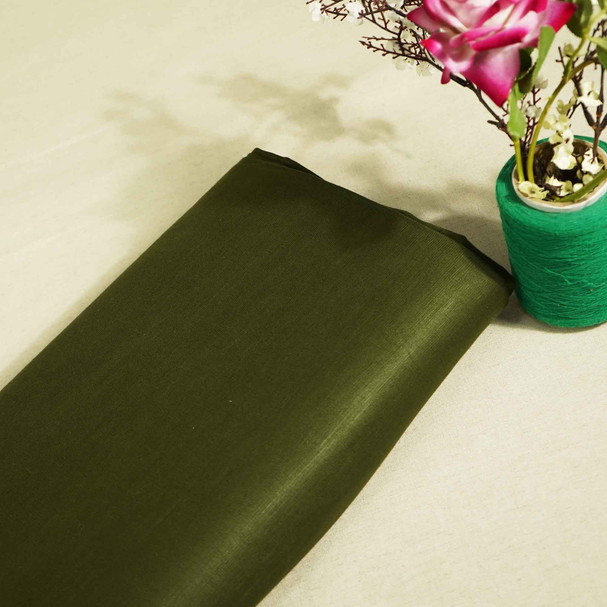 Dark Green Solid Cotton Linen MKT-22486