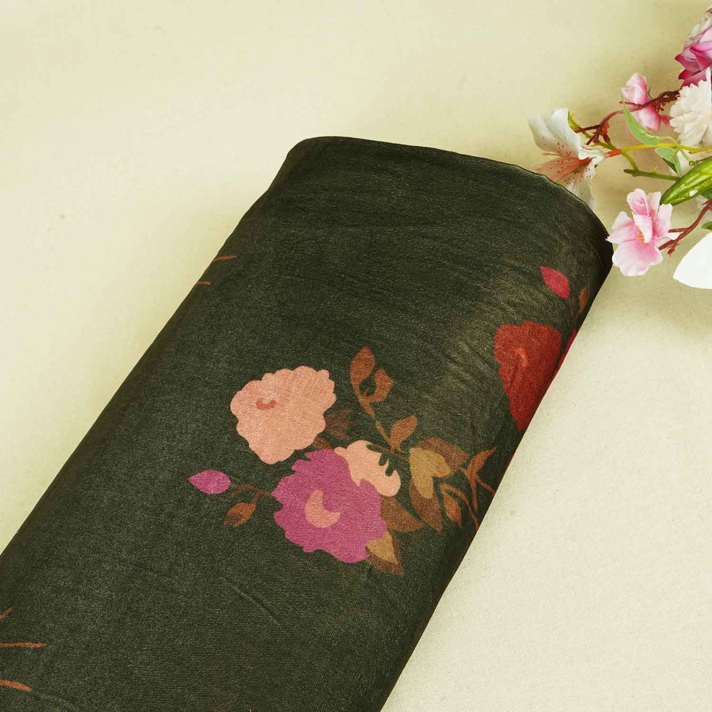 Dark Green Floral Print Velvet Fabric MF-28225